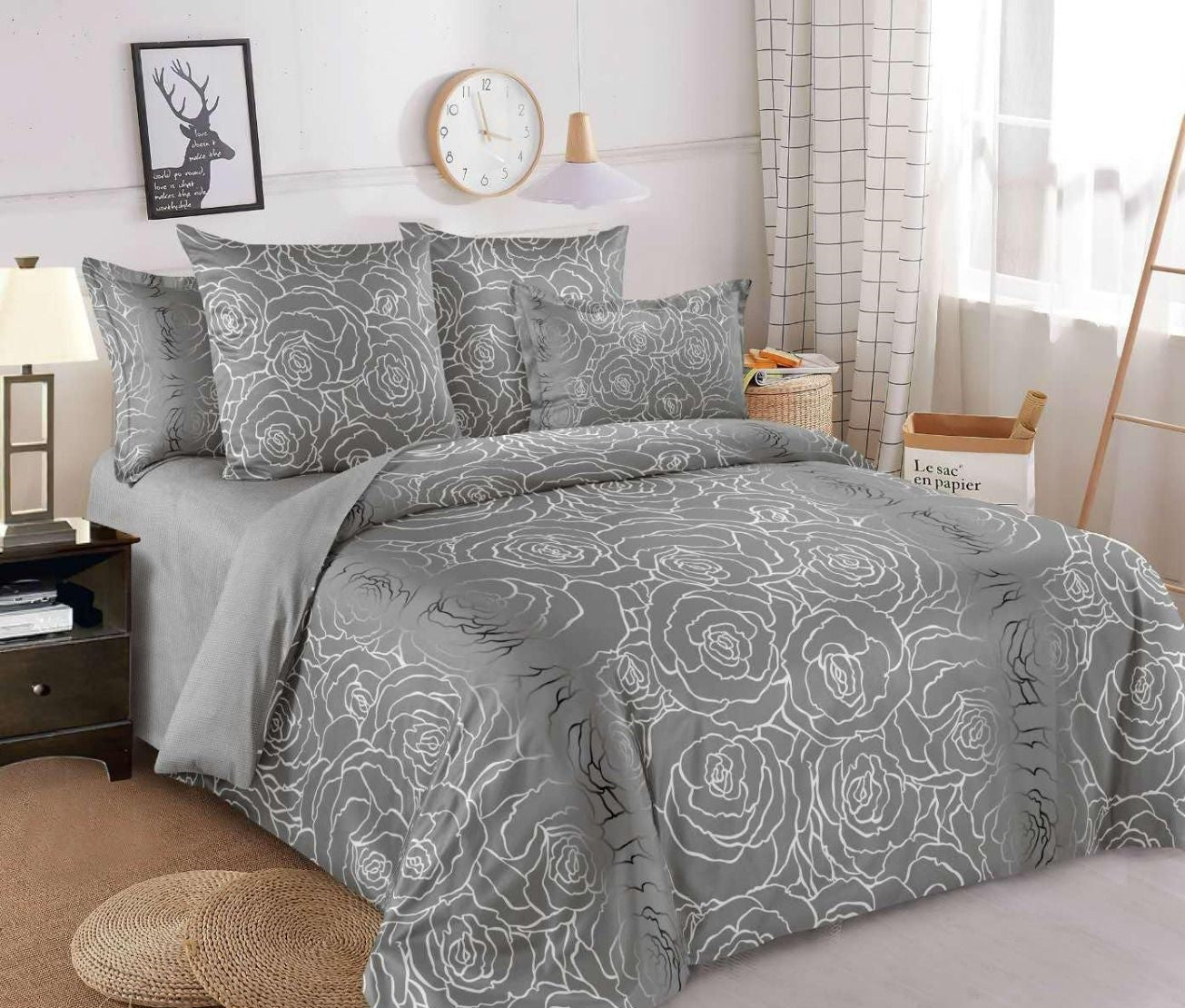 Lenjerie Pat Dublu din Finet, 6 Piese, Trandafiri-D9872