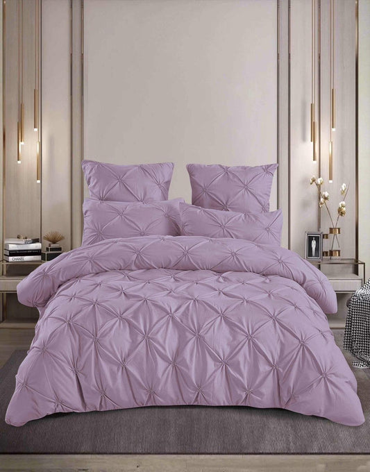 Lenjerie Bumbac Premium 6 Piese cu Pliuri Brodate, Lila-M10218