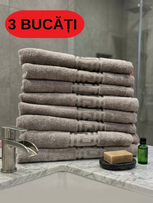Set 3 Prosoape Baie, Bumbac 100%, 50x90cm, Gri-ZP01