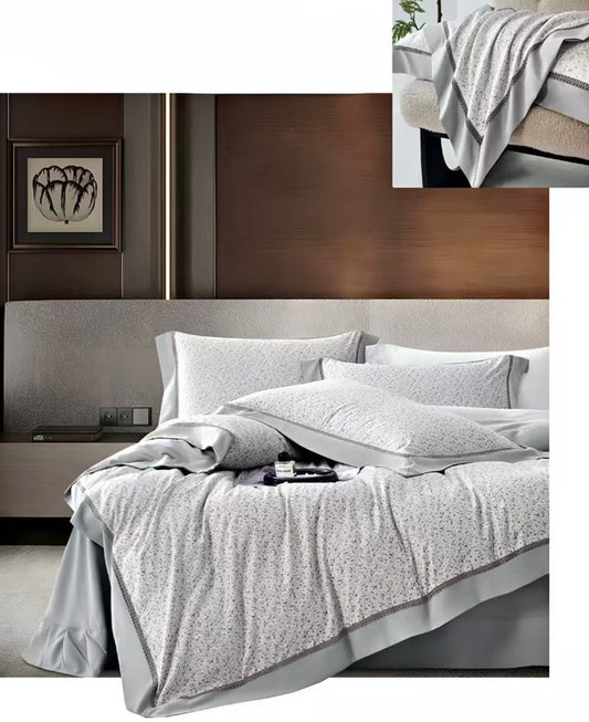 Lenjerie Luxury din Bumbac Satinat Premium, 4 Piese, Floricele-CF10802