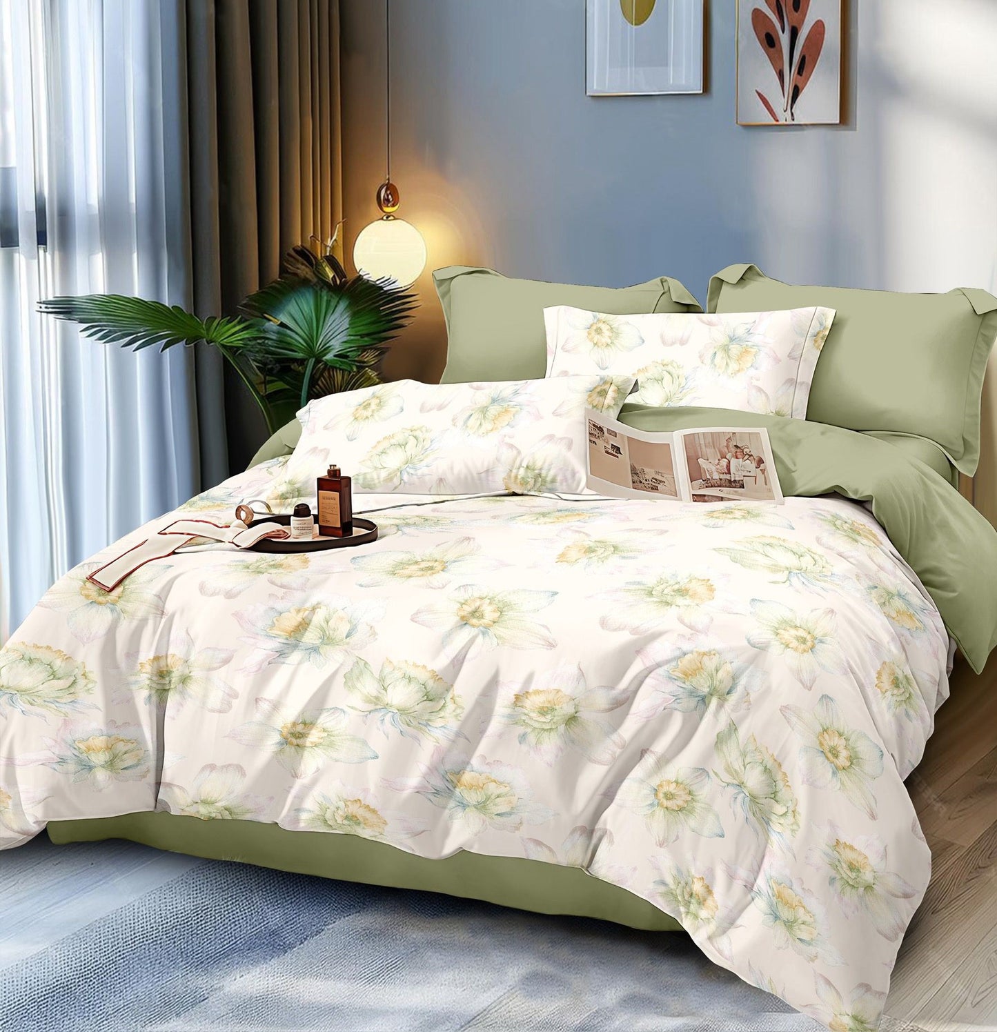 Lenjerie Pat Dublu din Finet, 6 Piese, Flori-D9135