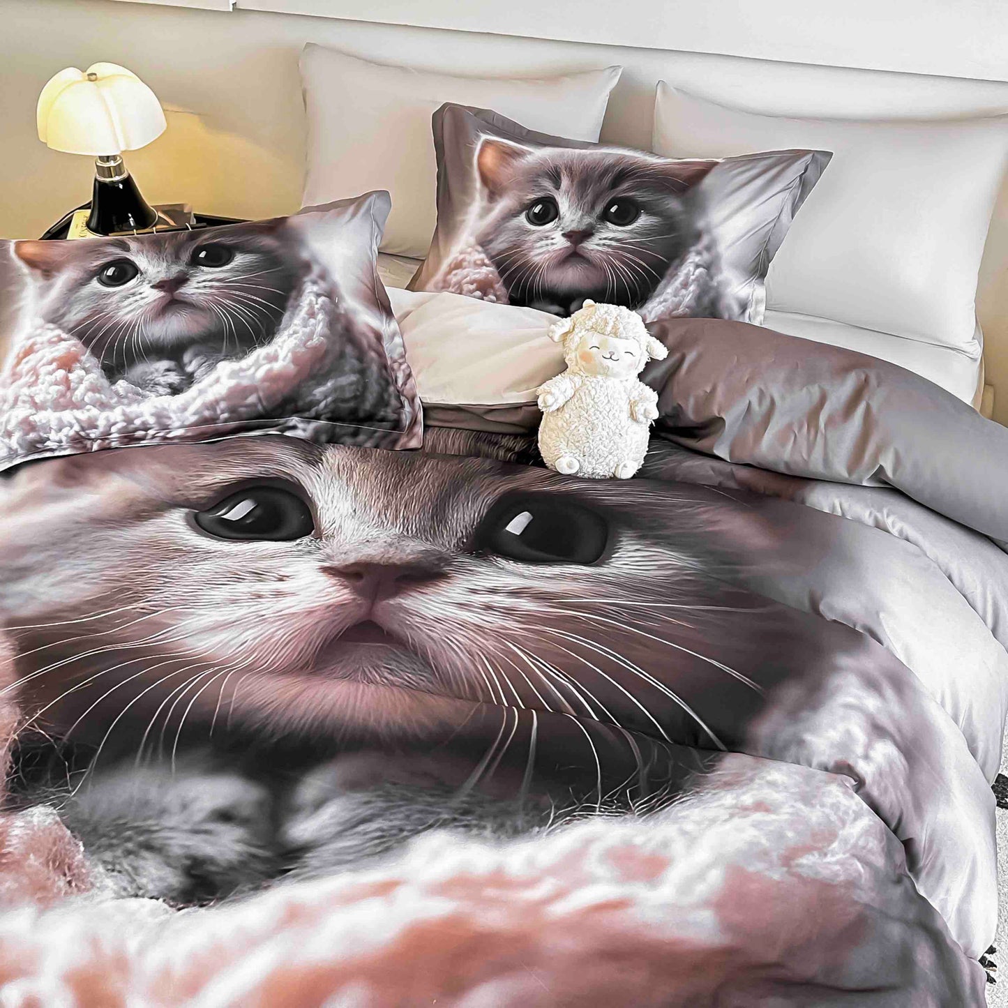 Lenjerie 5D Finet, 4 Piese, 1 Persoana, cu Elastic, Imprimeu Digital Identic cu Poza-C9786