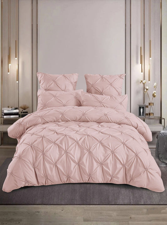 Lenjerie Bumbac Premium 6 Piese cu Pliuri Brodate, Roz Prafuit-M10217