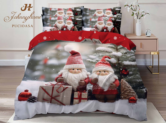 Lenjerie Pat Dublu din Finet, 6 Piese, Imprimeu Craciun Identic cu Poza-C10041