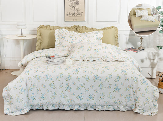 Lenjerie Bumbac Tip Finet, 6 Piese, cu Elastic si Volanas, Floricele-A10327