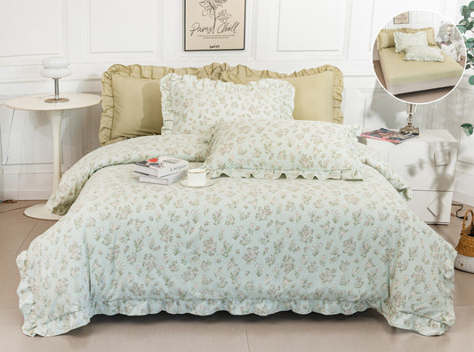 Lenjerie Bumbac Tip Finet, 6 Piese, cu Elastic si Volanas, Floricele-A10328