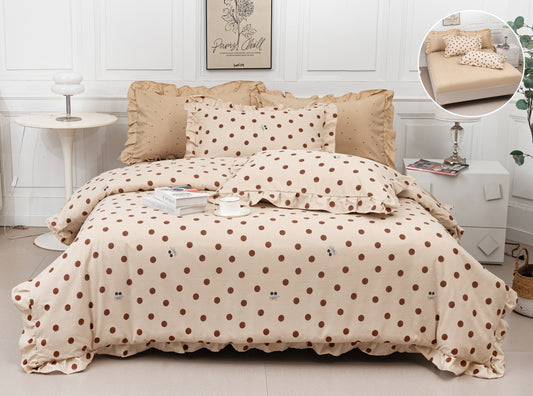 Lenjerie Bumbac Tip Finet, 6 Piese, cu Elastic si Volanas, Buline-A10329