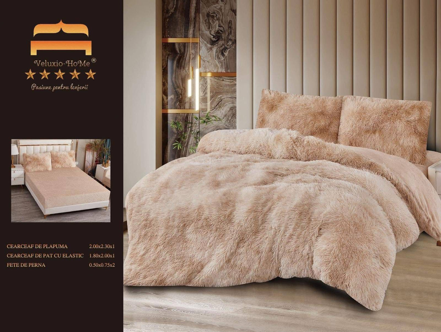 Lenjerie Cocolino Fluffy Pufoasa, cu Elastic, 4 Piese, Bej Degrade-M10317