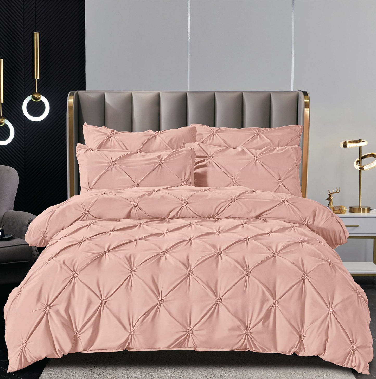 Lenjerie Bumbac Finetat Premium, Soft Touch, 6 Piese, cu Elastic si Pliuri Brodate, Rose-C11047