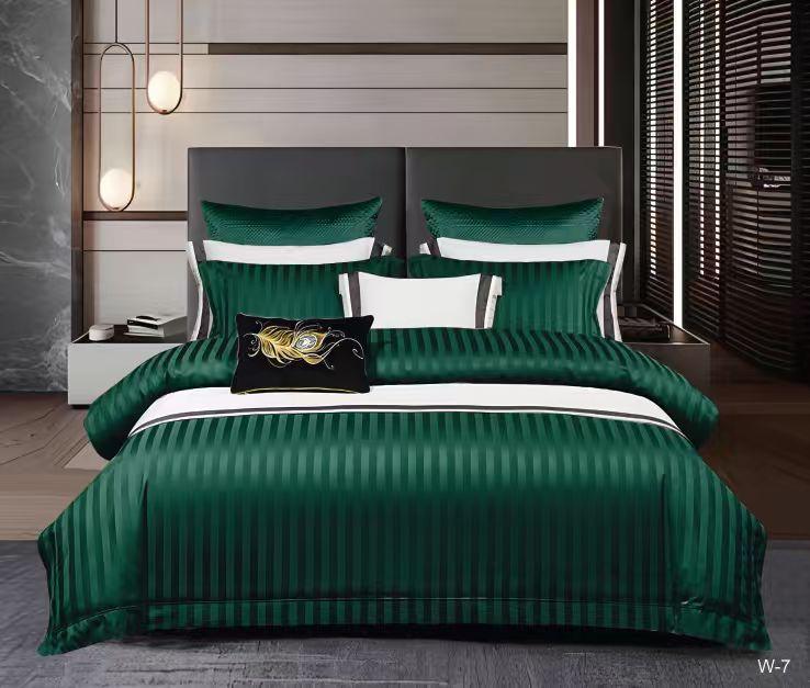 Lenjerie Bumbac Damasc Deluxe, 6 Piese cu Elastic, Verde-V10469
