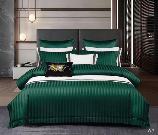 Lenjerie Bumbac Damasc Deluxe, 6 Piese cu Elastic, Verde-V10469