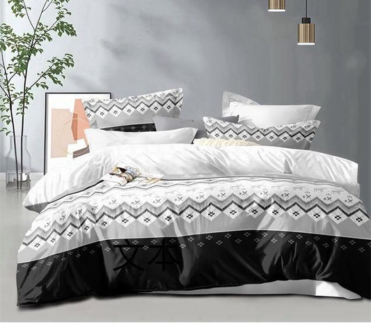 Lenjerie Pat Dublu din Finet, 6 Piese, Alb/Negru-D9136