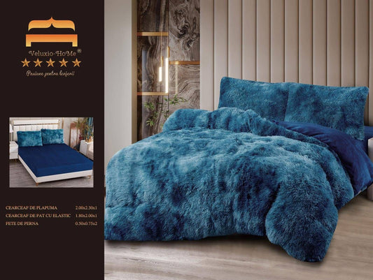 Lenjerie Cocolino Fluffy Pufoasa, cu Elastic, 4 Piese, Albastru Degrade-M10315