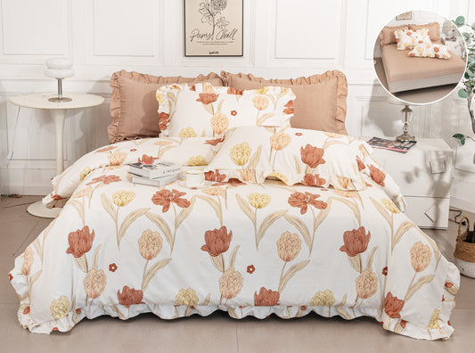 Lenjerie Bumbac Tip Finet, 6 Piese, cu Elastic si Volanas, Floricele-A10338