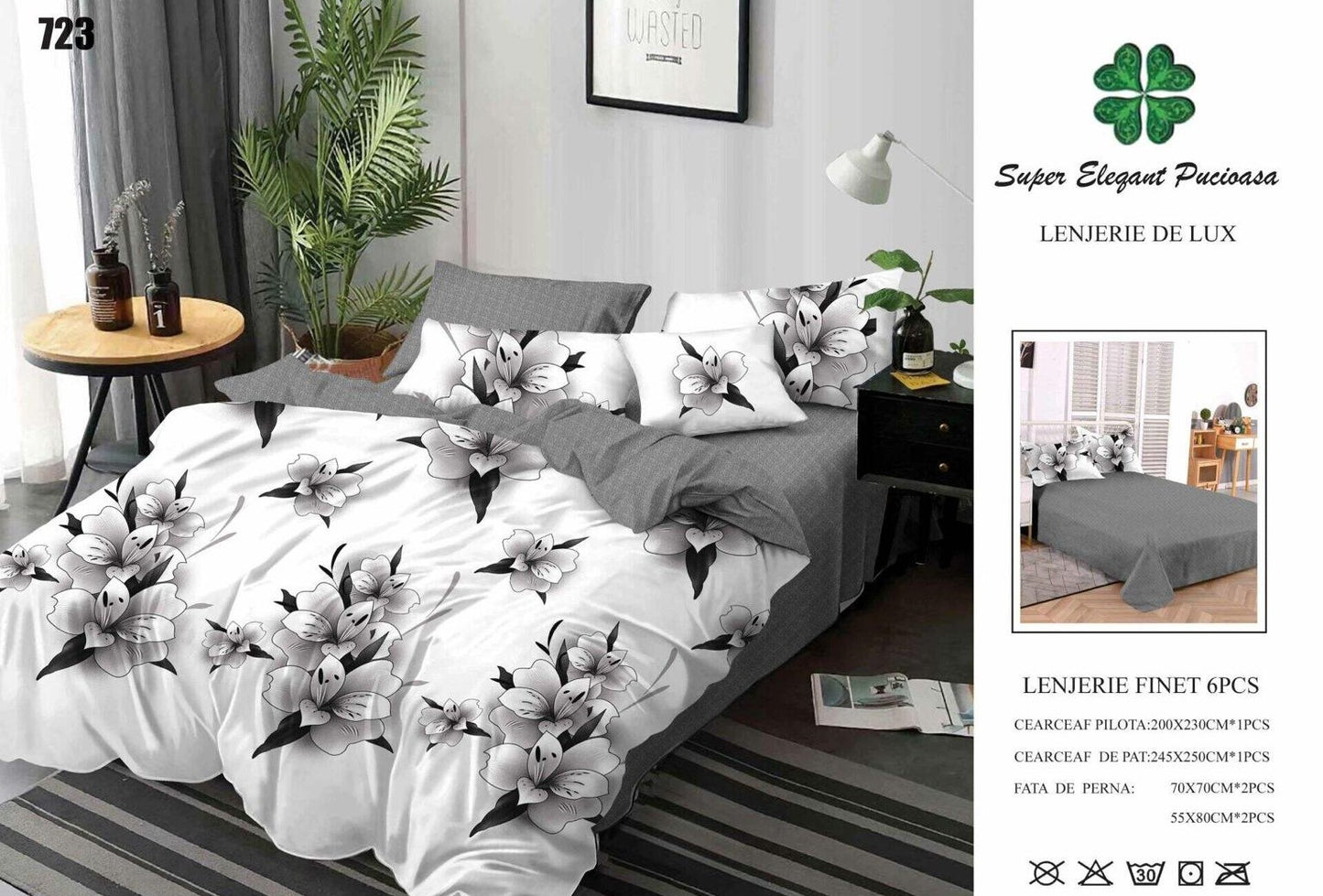 Lenjerie Pat Dublu din Finet, 6 Piese, Flori-SEP9085