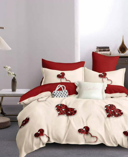 Lenjerie Pat Dublu din Finet, 6 Piese, Inimi-D9874