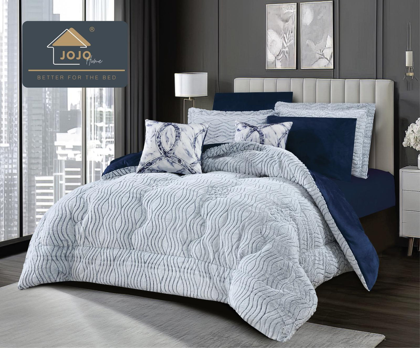 Lenjerie Pat cu Pilota Inclusa, Model Cocolino Plusat Pe Fata si Catifea pe Spate, Cearceaf de Pat Cu Elastic, 6 Piese-C9909