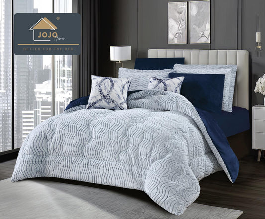 Lenjerie Pat cu Pilota Inclusa, Model Cocolino Plusat Pe Fata si Catifea pe Spate, Cearceaf de Pat Cu Elastic, 6 Piese-C9909