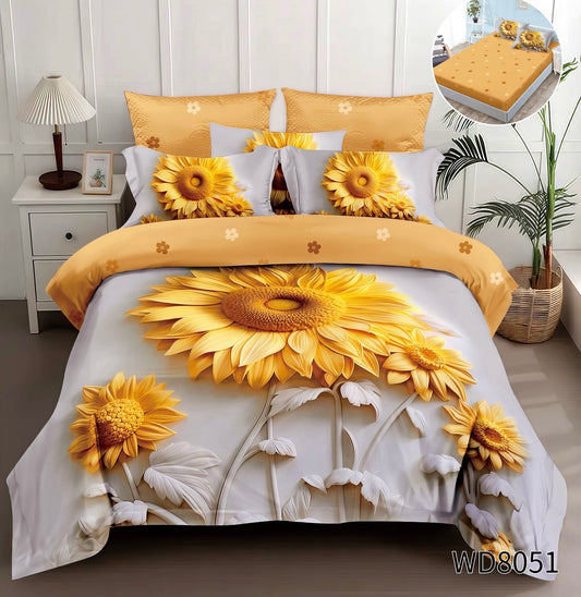 Lenjerie 5D Finet 4 Piese, cu Elastic, Imprimeu Identic cu Poza, Florea Soarelui-P8989