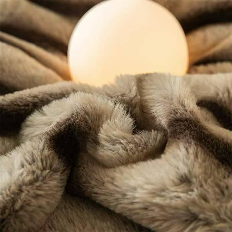 Lenjerie Luxury, Pufoasă, Blănița Tip Chinchila, 4 Piese cu Elastic, Cappuccino Stripe-D10065