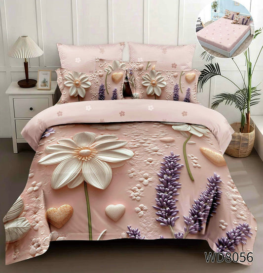 Lenjerie 5D Finet 4 Piese, cu Elastic, Imprimeu Identic cu Poza, Floricele-P10379