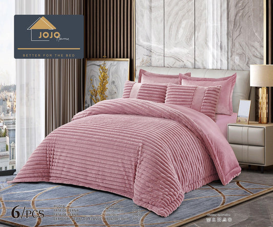 Lenjerie Pat cu Pilota Inclusa, Blanita Iepure Artificiala, Cearceaf de Pat Cu Elastic, 6 Piese, Roz-C9806