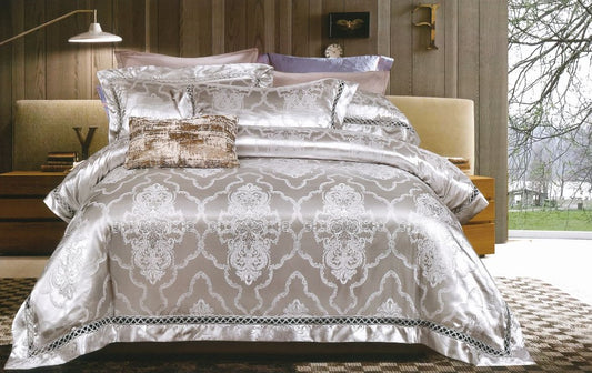 Lenjerie de pat Jacquard Premium De Lux, 6 Piese, Gri/Model Regal-R10364