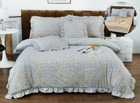 Lenjerie Bumbac Tip Finet, 6 Piese, cu Elastic si Volanas, Floricele-A10335