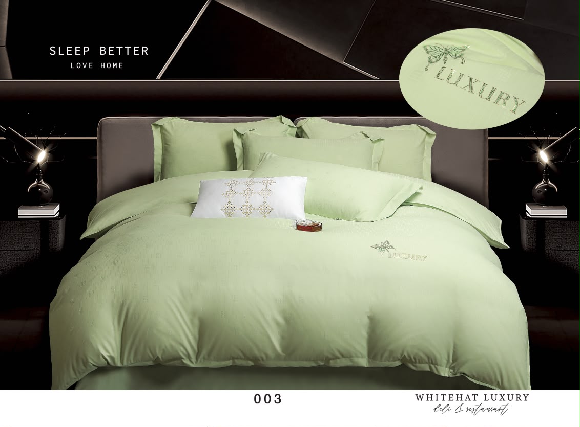 Lenjerie de Pat Luxury, cu 4 Piese, din Imitatie de Bumbac, cu Broderie Imprimata-CF11247