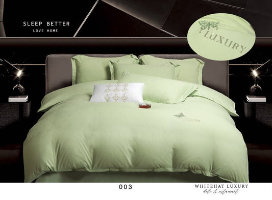 Lenjerie de Pat Luxury, cu 4 Piese, din Imitatie de Bumbac, cu Broderie Imprimata-CF11247