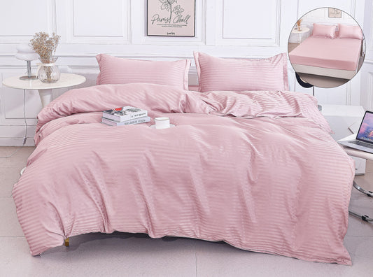 Lenjerie Damasc Finetat 4 Piese cu Elastic, Roz, Uni-A9815