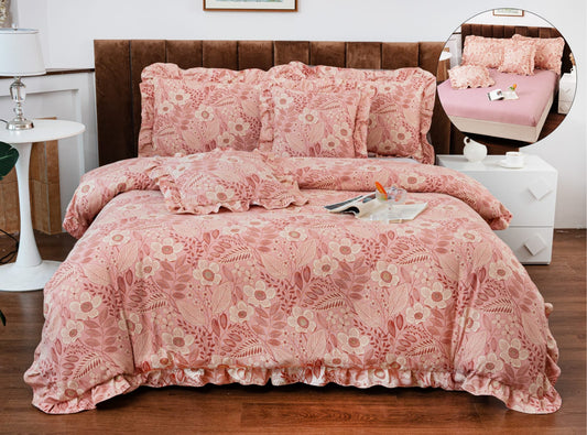 Lenjerie Bumbac Tip Finet, 6 Piese, cu Elastic si Volanas, Floricele-A10331