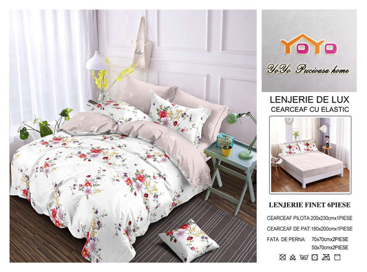 Lenjerie Pat Dublu din Finet Superior, 6 Piese, cu Elastic-YO9593