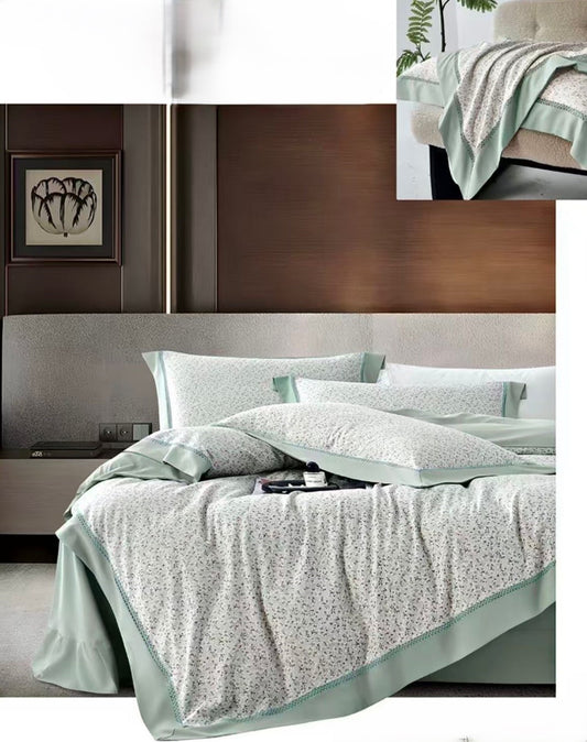 Lenjerie Luxury din Bumbac Satinat Premium, 4 Piese, Floricele-CF10805