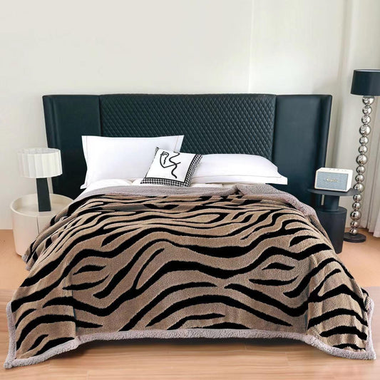 Patura Cocolino Sherpa cu Blanita, 200x230cm, Cappuccino/Zebra Print-F9760