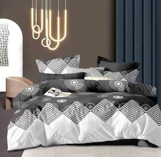 Lenjerie Pat Dublu din Finet, 6 Piese, Alb/Negru-D9879