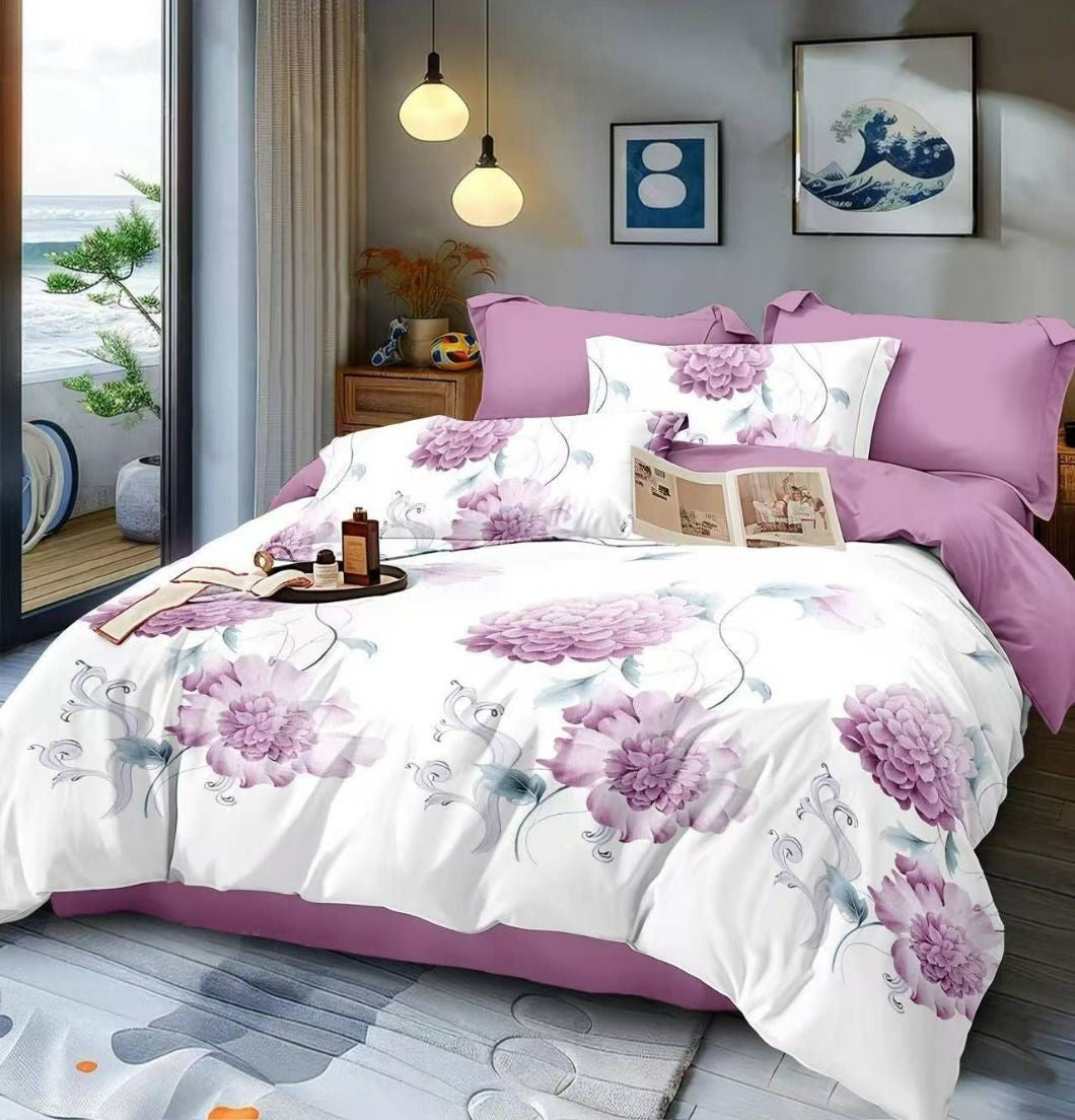 Lenjerie Pat Dublu din Finet, 6 Piese, Flori-D9883