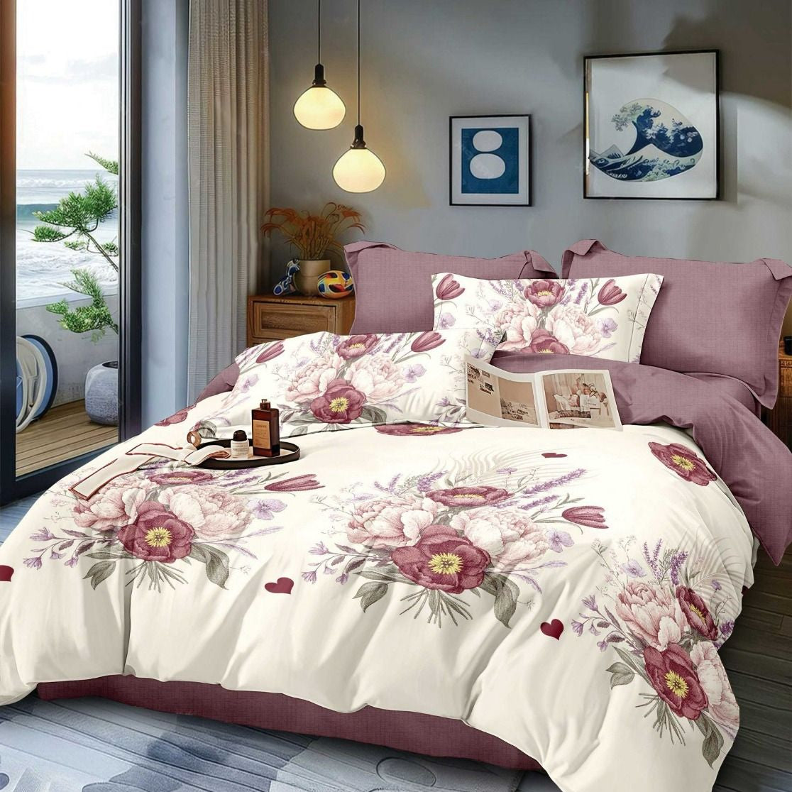 Lenjerie Pat Dublu din Finet, 6 Piese, Flori-D9885