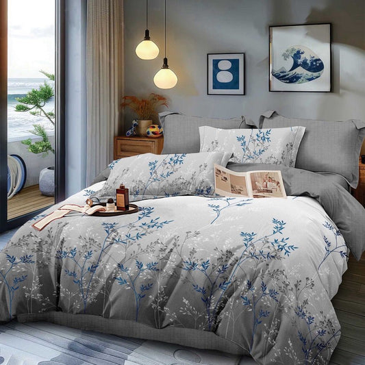 Lenjerie Pat Dublu din Finet, 6 Piese, Gri/Ramuri-D9886