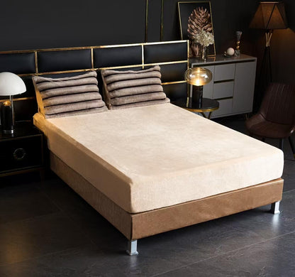 Lenjerie Luxury, Pufoasă, Blănița Tip Chinchila, 4 Piese cu Elastic, Cappuccino Stripe-D10065