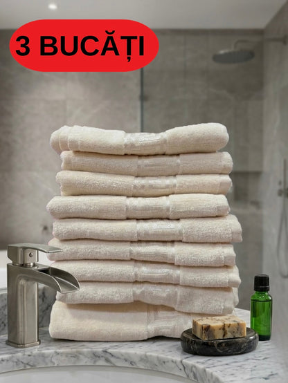 Set 3 Prosoape Baie, Bumbac 100%, 50x90cm, Crem-ZP09