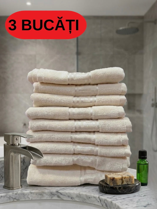 Set 3 Prosoape Baie, Bumbac 100%, 50x90cm, Crem-ZP09