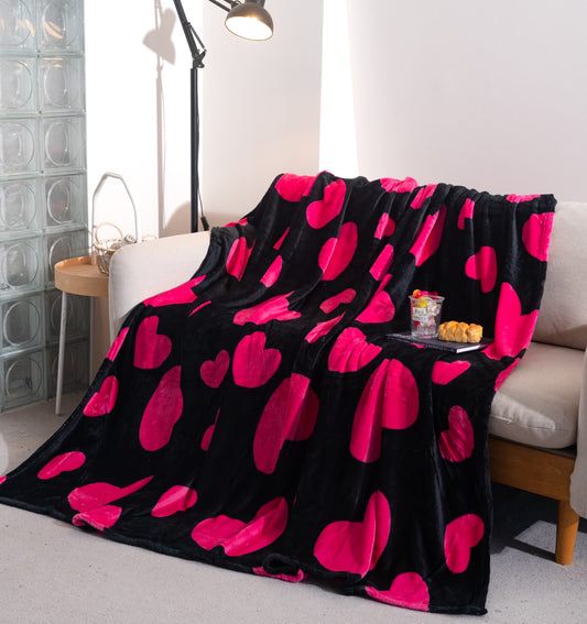 Patura Cocolino Subtire, 200x230cm, Negru/Inimi-A9458