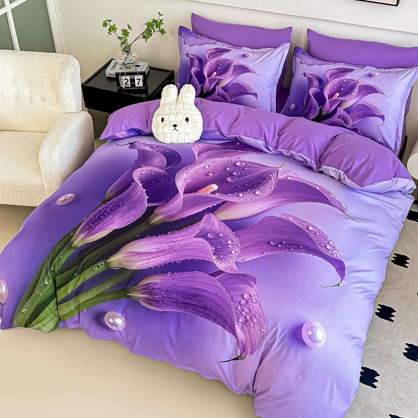 Lenjerie 5D Finet 6 Piese, cu Elastic, Imprimeu Digital Identic cu Poza, Floricele-C11045