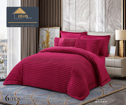 Lenjerie Pat cu Pilota Inclusa, Blanita Iepure Artificiala, Cearceaf de Pat Cu Elastic, 6 Piese, Grena-C9802