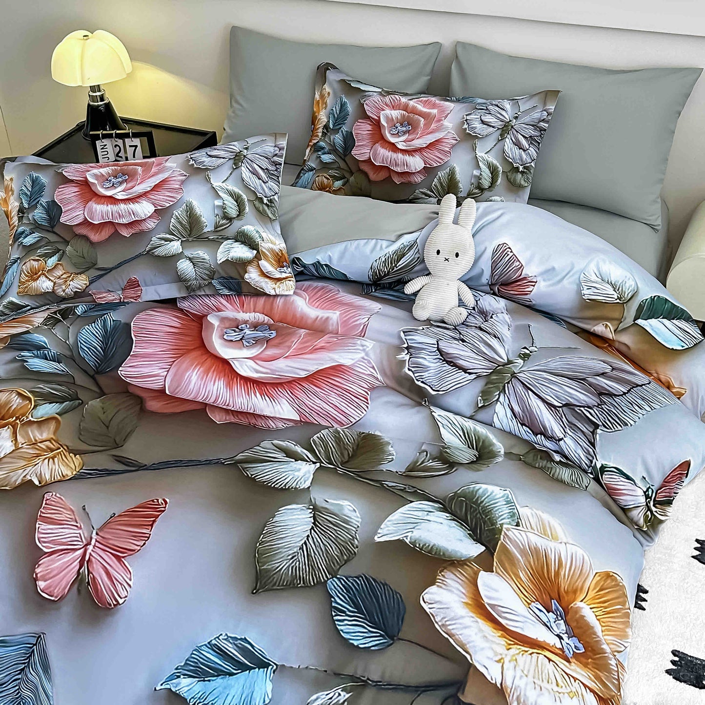 Lenjerie 5D Finet, 4 Piese, 1 Persoana, cu Elastic, Imprimeu Digital Identic cu Poza-C9790