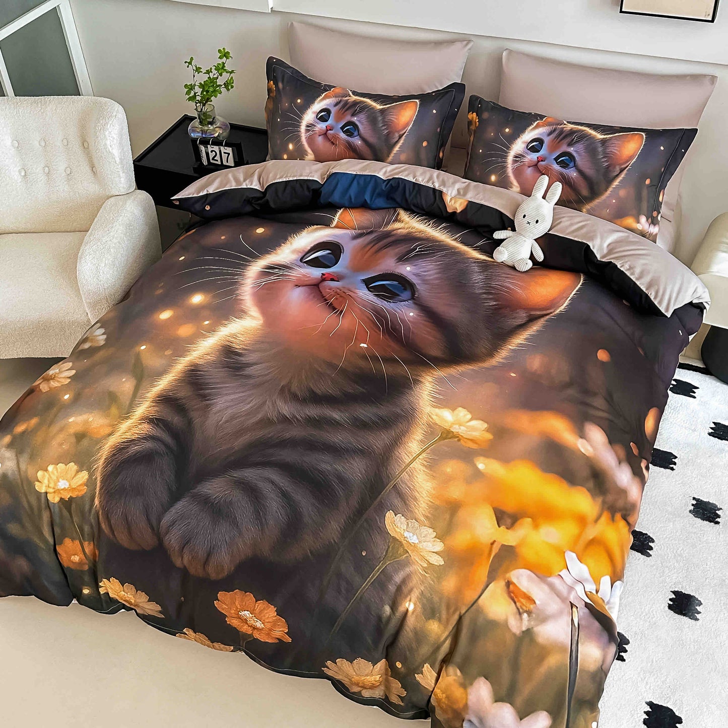 Lenjerie 5D Finet, 4 Piese, 1 Persoana, cu Elastic, Imprimeu Digital Identic cu Poza-C9812