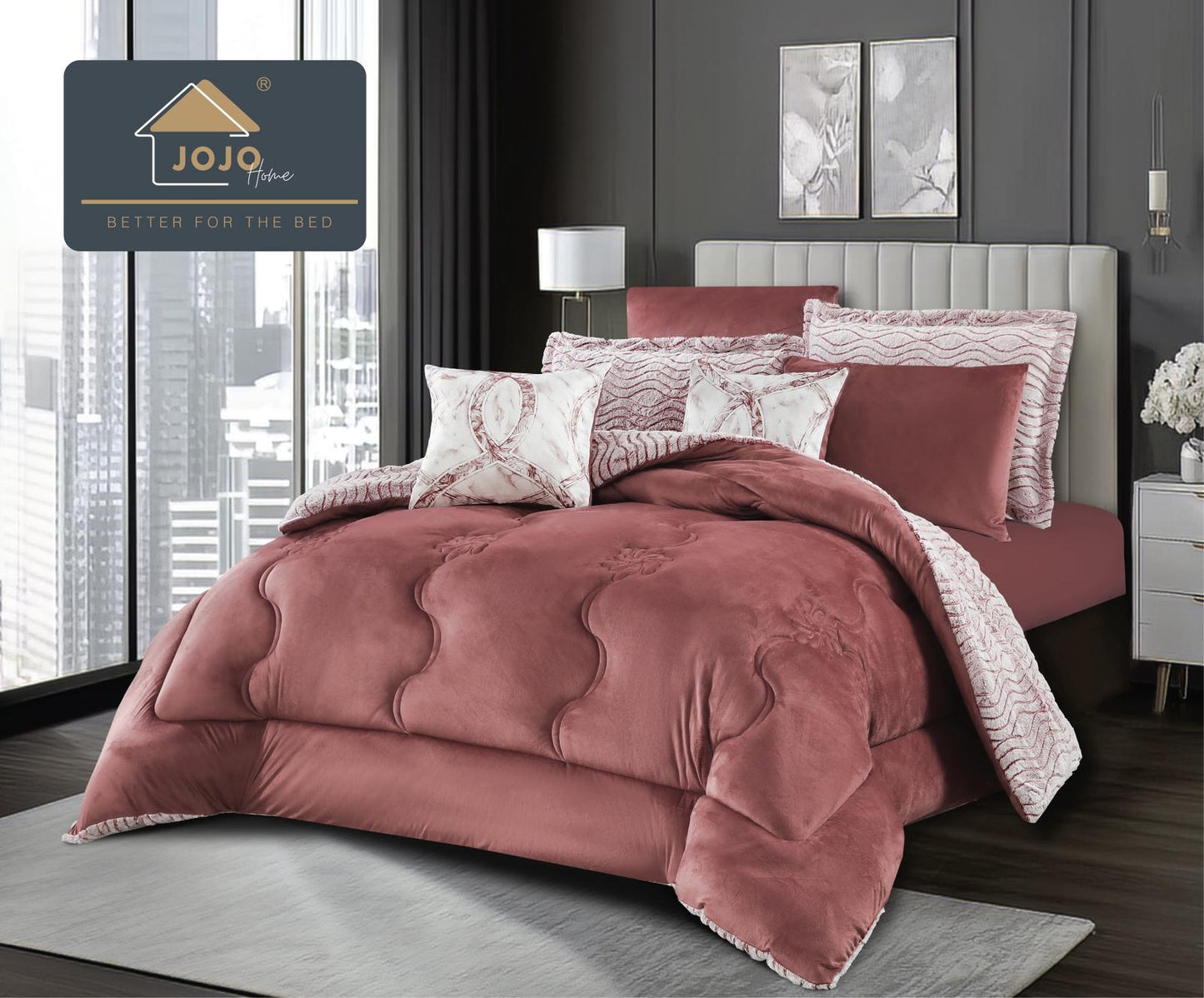 Lenjerie Pat cu Pilota Inclusa, Model Cocolino Plusat Pe Fata si Catifea pe Spate, Cearceaf de Pat Cu Elastic, 6 Piese-C9913