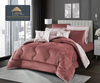 Lenjerie Pat cu Pilota Inclusa, Model Cocolino Plusat Pe Fata si Catifea pe Spate, Cearceaf de Pat Cu Elastic, 6 Piese-C9913