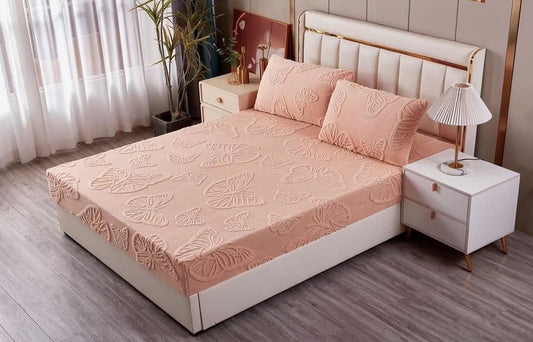 Husa Cocolino cu Elastic+2 Fete de Perna, Fluturi Gofrati, Corai-M8617